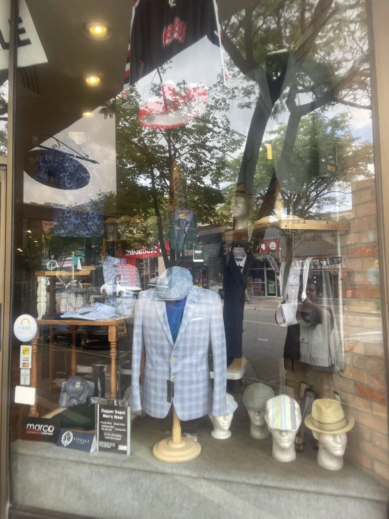 Dapper Depot storefront window on Mississaga Street Orillia