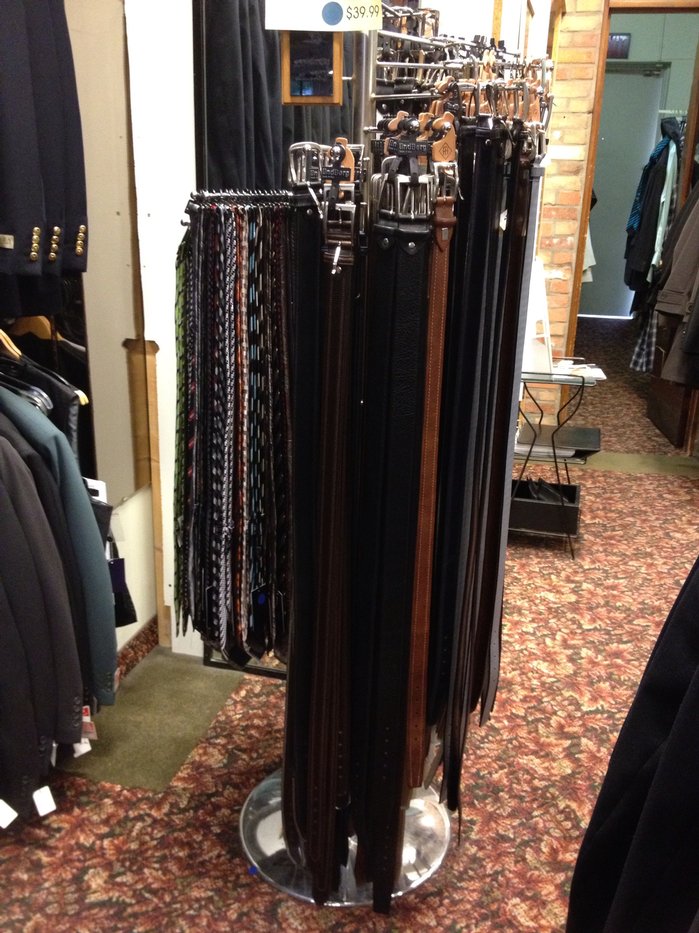 Men's leather belts at Dapper Depot Orillia